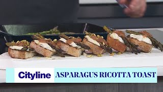 Asparagus ricotta toast with rhubarb jam