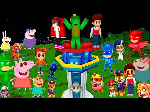 Scary Peppa Pig family EXE and PJ MASKS vs Paw Patrol House jj and mikey in Minecraft - Maizen