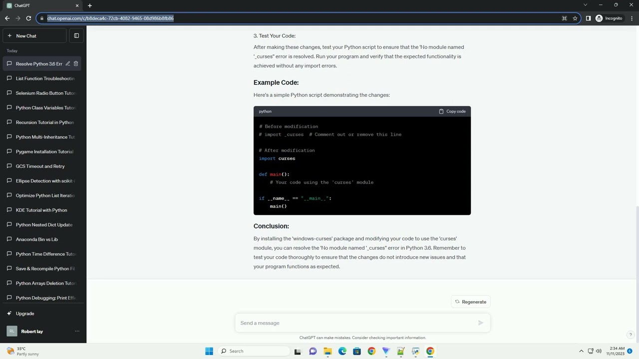 Python3 6 No module named curses