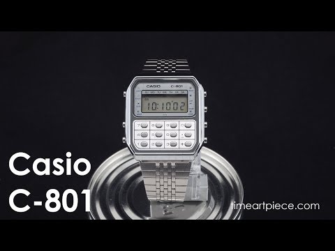 Casio C-801 Vintage Digital LCD Quartz Calculator Chronograph Watch Silver