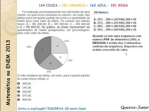 Matemática ENEM 2013 - 150 amarelo - 164 cinza - 162 azul - 151 rosa