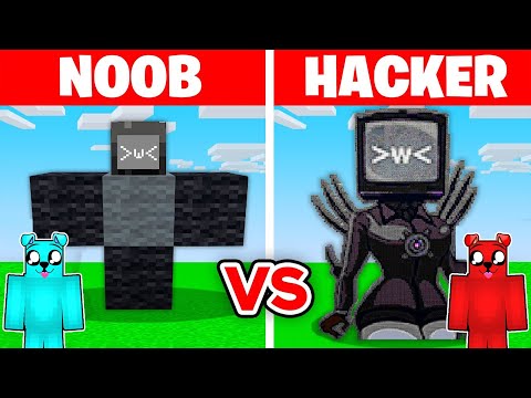 NOOB vs HACKER: CHEATING IN BUILDING TV WOMAN in Minecraft!