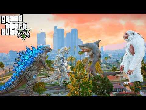Mecha Godzilla and Godzilla vs Wereshark and Yeti - GTA V Mods