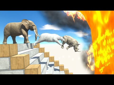 Falling Stairs and Jump over Fire Tornado - Animal Revolt Battle Simulator