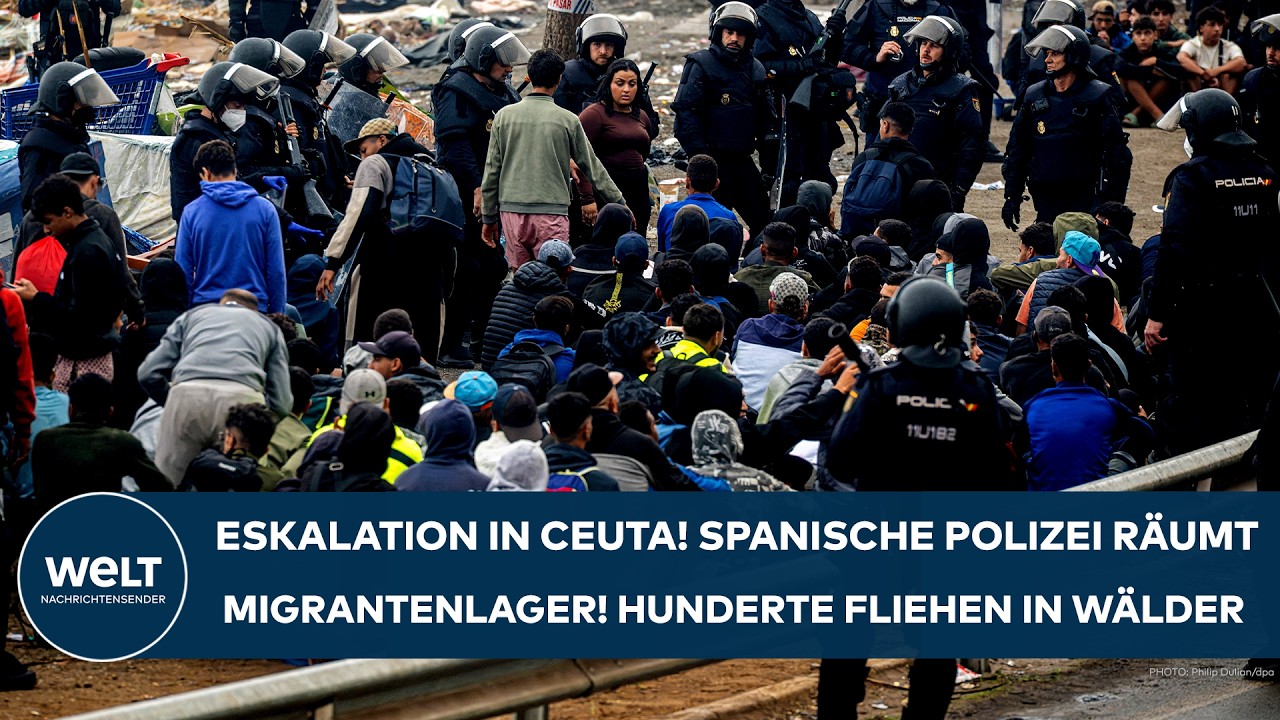 CEUTA: Heftige Eskalation! Spanische Polizei räumt Migranten-Lager! Hunderte fliehen in Wälder!