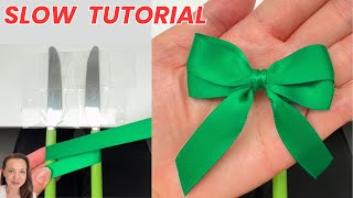 🎀 How to make a Double Bow with Ribbon - SLOW demonstration how to tie a bow | DIY Bow Maker