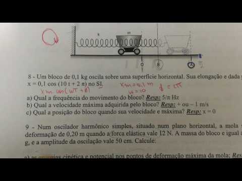 Exercicios 7 e 8  Sistema massa mola, frequêcia, velocidade e posição