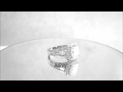 18K WHITE GOLD PRINCESS CUT DIAMOND ENGAGEMENT RING ART DECO STYLE 2.50CT - ASW - 363