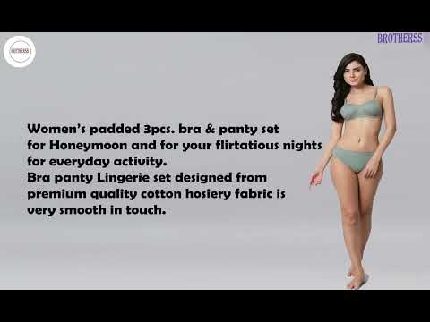 Brotherss Women's Cotton Half Cup Padded Non-Wired Bra and Panty Set (Pack of 3)