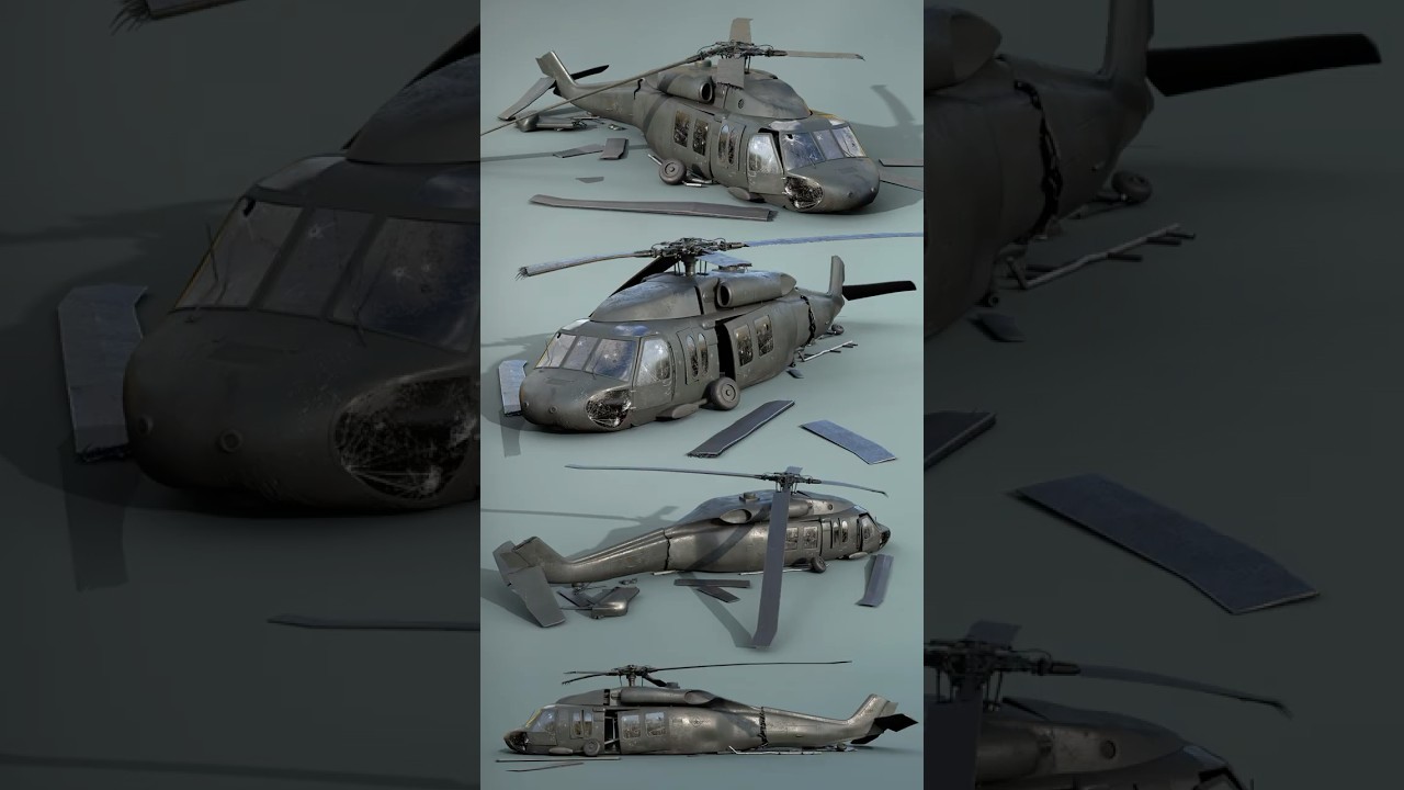 3D Modelling a Crashed Blackhawk Helicopter | Autodesk Maya + Substance 3D Painter |  #shorts
