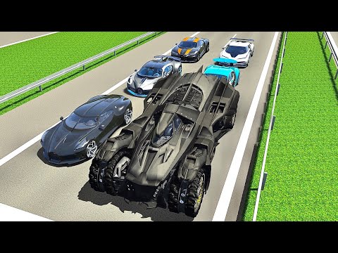 Batmobile Batman Arkham vs Bugatti Hypercars - Drag Race 20KM