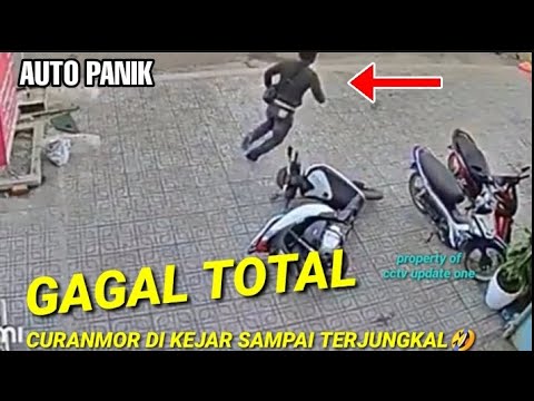 Apes Bin Sial Dan Gatot 🤣 Curanmor Lari Ketakutan Di Kejar Warga,Maling Motor Panik terekam cctv
