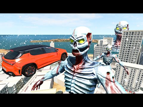 Jumping Cars in the city with Zombies - BeamNG.Drive