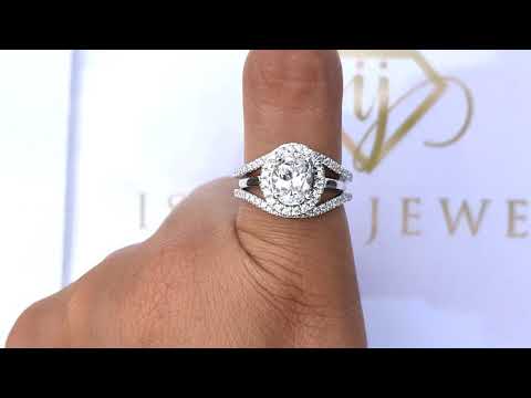 2ct Oval Shape Halo Engagement Ring Set with 0.20ct Diamonds on Halo, 0.60ct of Diamonds on Enhancer