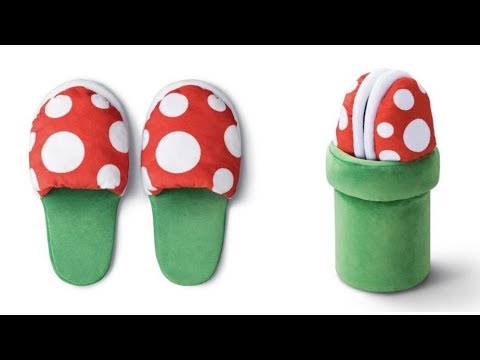 Piranha Plant Slippers with Pipe Pot Holder - Mushroom Slippers Loafer with Red Socks video review thumbnail