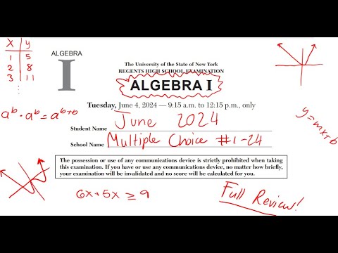 June 2024 Algebra 1 Regents Exam Review (Part 1 #1-24)