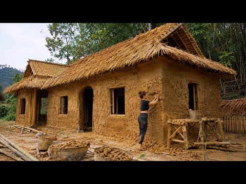The girl built an old house out of clay with her own hands | From beginning to end.