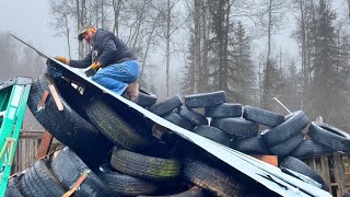 Alaska Cabin Life -Perfect woodstove corner build continues - zero waste