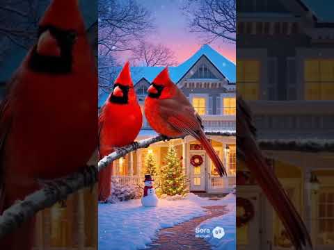 christmas cardinals #christmaslights #snow #xmas #winter