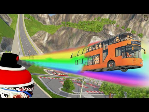 BeamNG.drive - Cars Jumping Through Colorful Giant Spray Paint 🎨