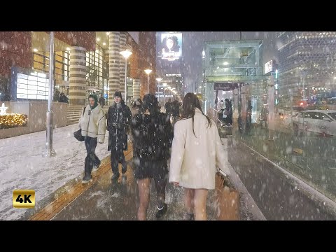 First Heavy Snowfall Gangnam seoul | 4K HDR Winter Night Walk