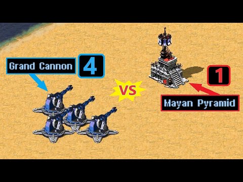 4 Grand Cannons vs 1 Mayan Pyramid - Red Alert 2