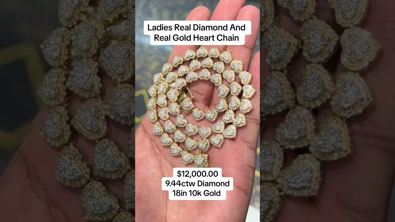 Ladies Natural Diamond & Real Gold Heart Chain at Ijaz Jeweler #goldchains #goldchain #diamondchains