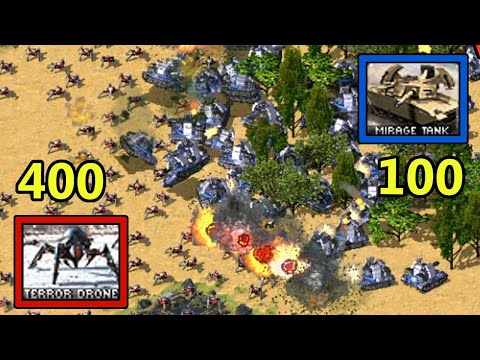 400 Terror Drones vs 100 Mirage Tanks - [Red Alert 2]