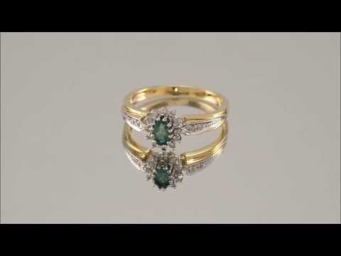9ct Gold 10pt Diamond And Emerald Cluster Ring - D7631