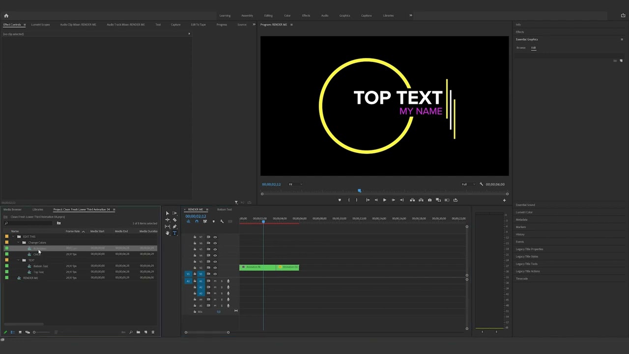 How to edit the Clean Fresh Lower Third Animation 04 in Premiere Pro