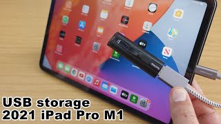 How to connect a USB storage flash drive to your iPad Pro 2021 M1 using a USB C to USB adapter