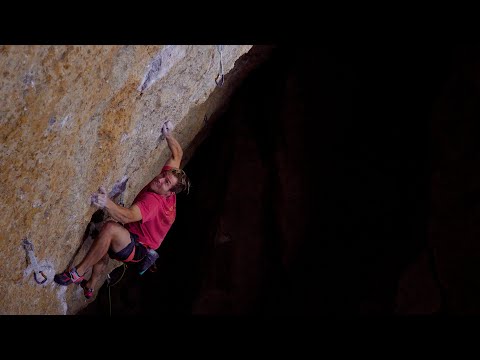 The Little Meatball climbs Plastic Shaman (14a/8b+) Lander, Wyoming.