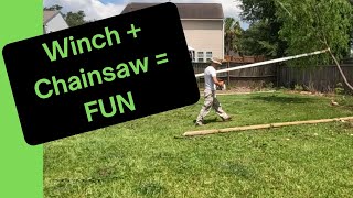 Using a Winch on Golf Cart to Cut Down a Tree
