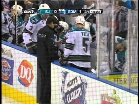 Brent Burns takes knee-on-knee hit from Ales Hemsky