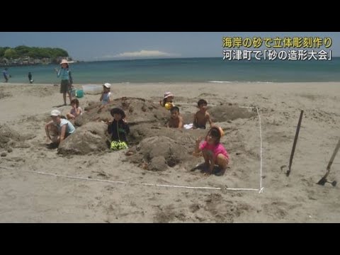 YouTube Video 砂浜の砂を使って立体彫刻を作る「砂の造形大会」が開かれる 静岡・河津町今井浜海岸