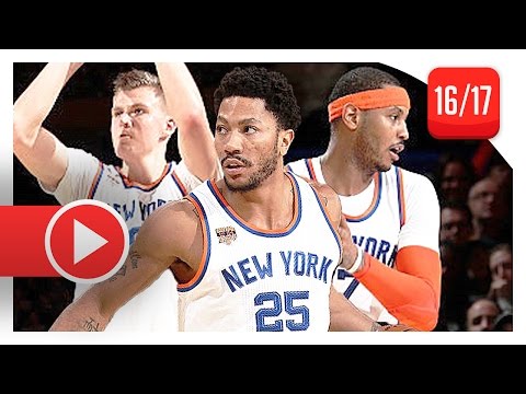 Carmelo Anthony, Derrick Rose & Porzingis Full Highlights vs Hornets (2017.01.27) - 49 Pts Total