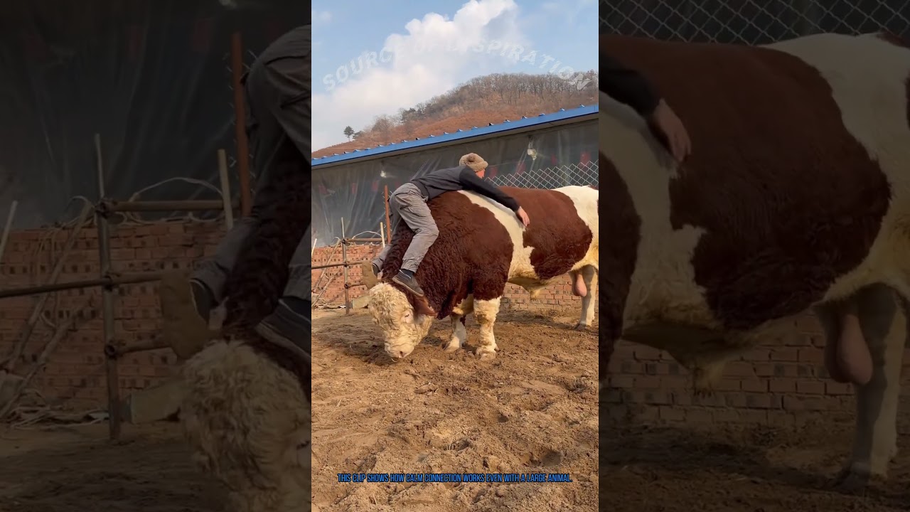 Riding a Large Bull: Calm Animal Interaction Moment