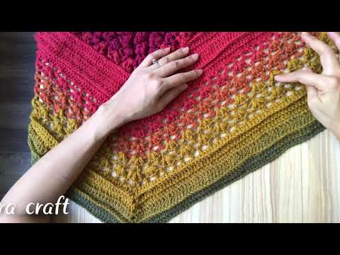 Hướng dẫn móc khăn tam giác hoa nổi Vela flower shawl P2