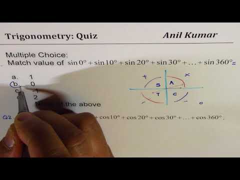 Find sum of sin0 +sin10+ sin20+ to+ sin 360 Trigonometry Multiple Choice