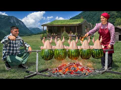 We Baked a Whole Chicken Inside a Watermelon Outdoors
