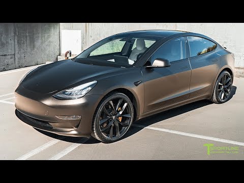 Black Model 3 goes Black and Gold with 20" Flow Forged Wheels and Carbon Fiber