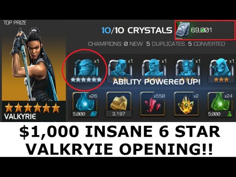 INSANE CEO $1,000 6 STAR VALKYRIE LUCKY CRYSTAL OPENING! DEO 1000%!!! MARVEL CONTEST OF CHAMPIONS
