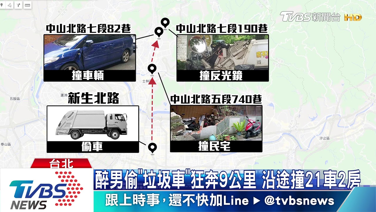 醉男偷「垃圾車」狂奔9公里　沿途撞21車2房