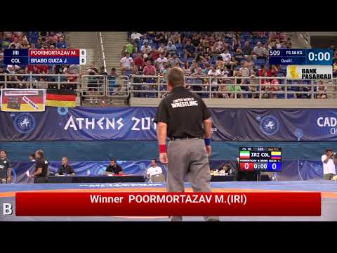 Qual. FS - 58 kg: M. POORMORTAZAV (IRI) df. J. BRABO QUIZA (COL) by VFO, 0-0