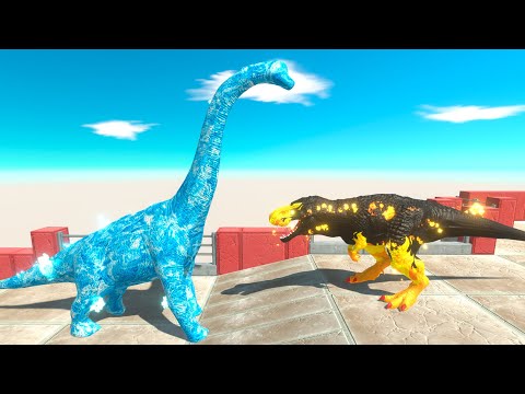 ⚡ICE BRACHIOSAURUS vs FIRE T-REX DEATH RUN  - 🦖 Animal Revolt Battle Simulator 🦕