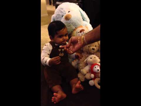 Advait crying for cake on 9th month bday