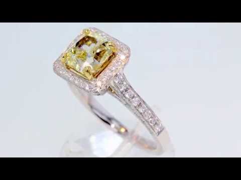 2.81CT Radiant Fancy Yellow Diamond Halo Engagement Ring Cert/Appr $24K $8950
