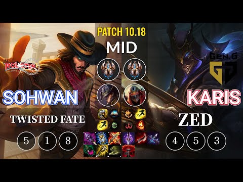 KT SoHwan Twisted Fate vs GEN Karis Zed Mid - KR Patch 10.18