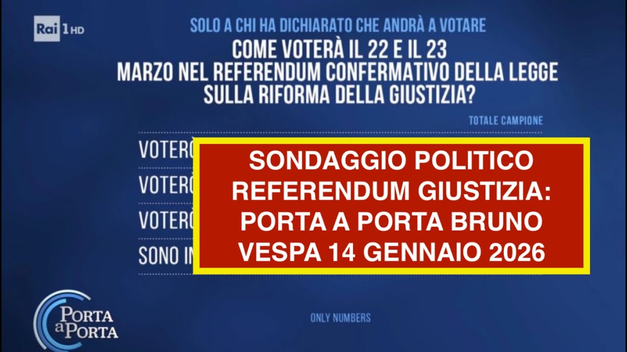 SONDAGGIO POLITICO REFERENDUM GIUSTIZIA: PORTA A PORTA BRUNO VESPA 14 GENNAIO 2026