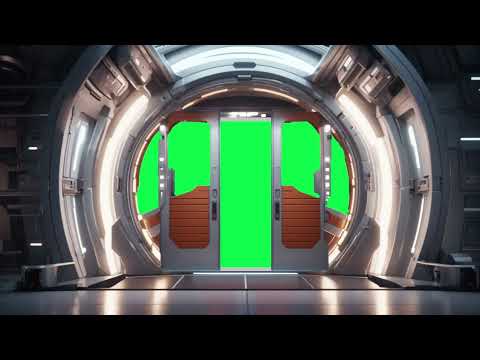 Transparent Spaceship door 4 opening & closing - Green screen royalty free